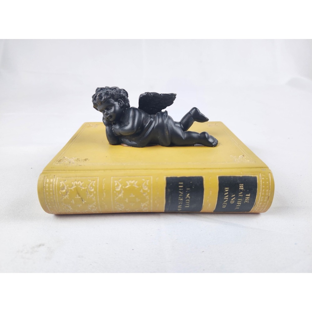 Vintage Cherub Angel Bookend Faux Book‎ Library Decor Cupid Figurine Heavy Resin